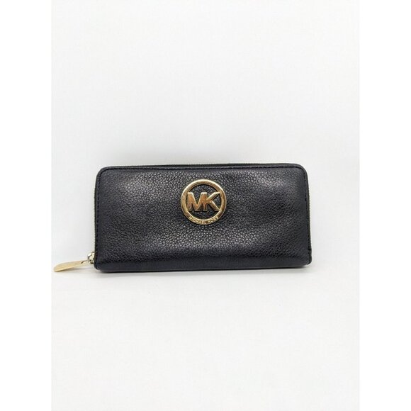 MICHAEL KORS zip around continental genuine leather women's large wallet -BLACK - Picture 1 of 9